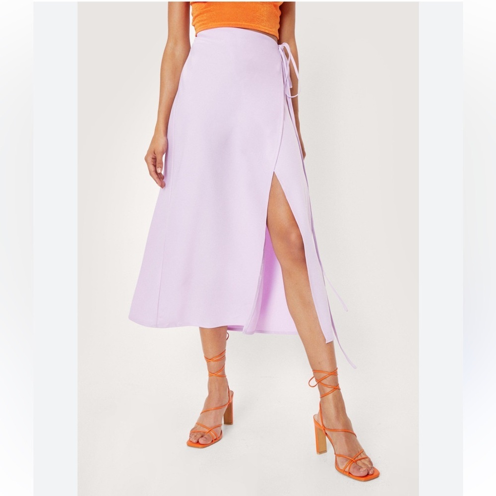 Nasty Gal Lavender Strappy Satin High Waisted Midi Skirt New With Tag Size 10 - Picture 1 of 11